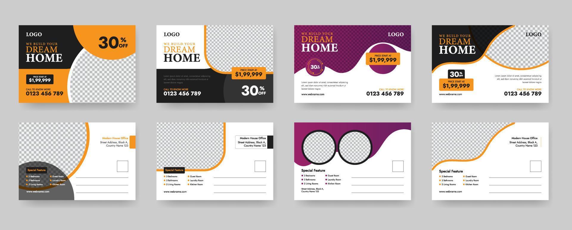 Creative Real Estate Postcard Template Design, Print Ready Postcard Template vector