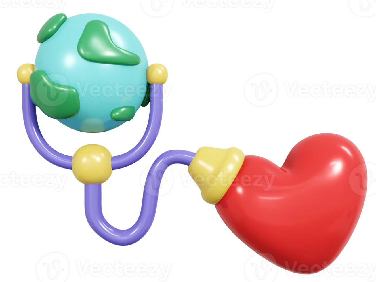 3d Rendern Globus Symbol Herz und Stethoskop Konzept von Erde Tag. 3d machen Illustration. png