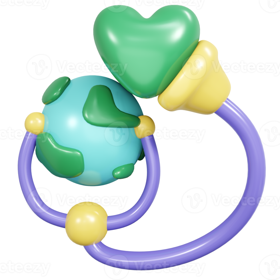 3d Rendern Globus Symbol und Stethoskop Konzept von Erde Tag. 3d machen Illustration. png