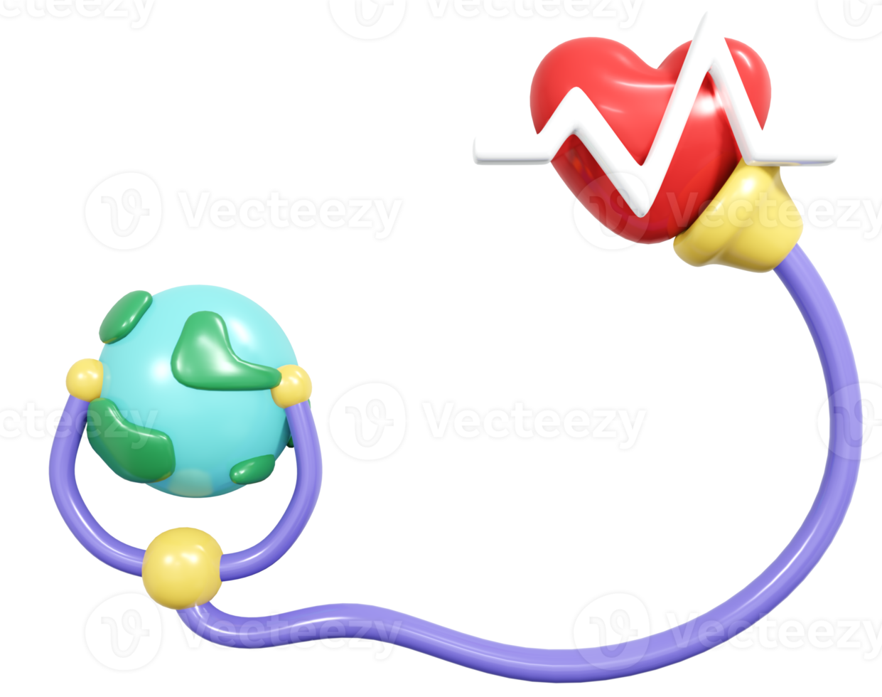 3d le rendu globe icône cœur et stéthoscope concept de monde santé journée. 3d rendre illustration. png