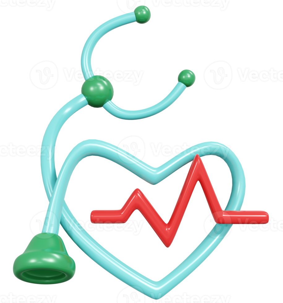 3D Rendering heartbeat line and stethoscope concept of world health day. 3D Render illustration. png