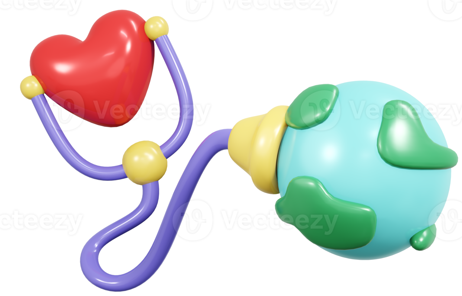 3d renderen wereldbol icoon hart en stethoscoop concept van aarde dag. 3d geven illustratie. png