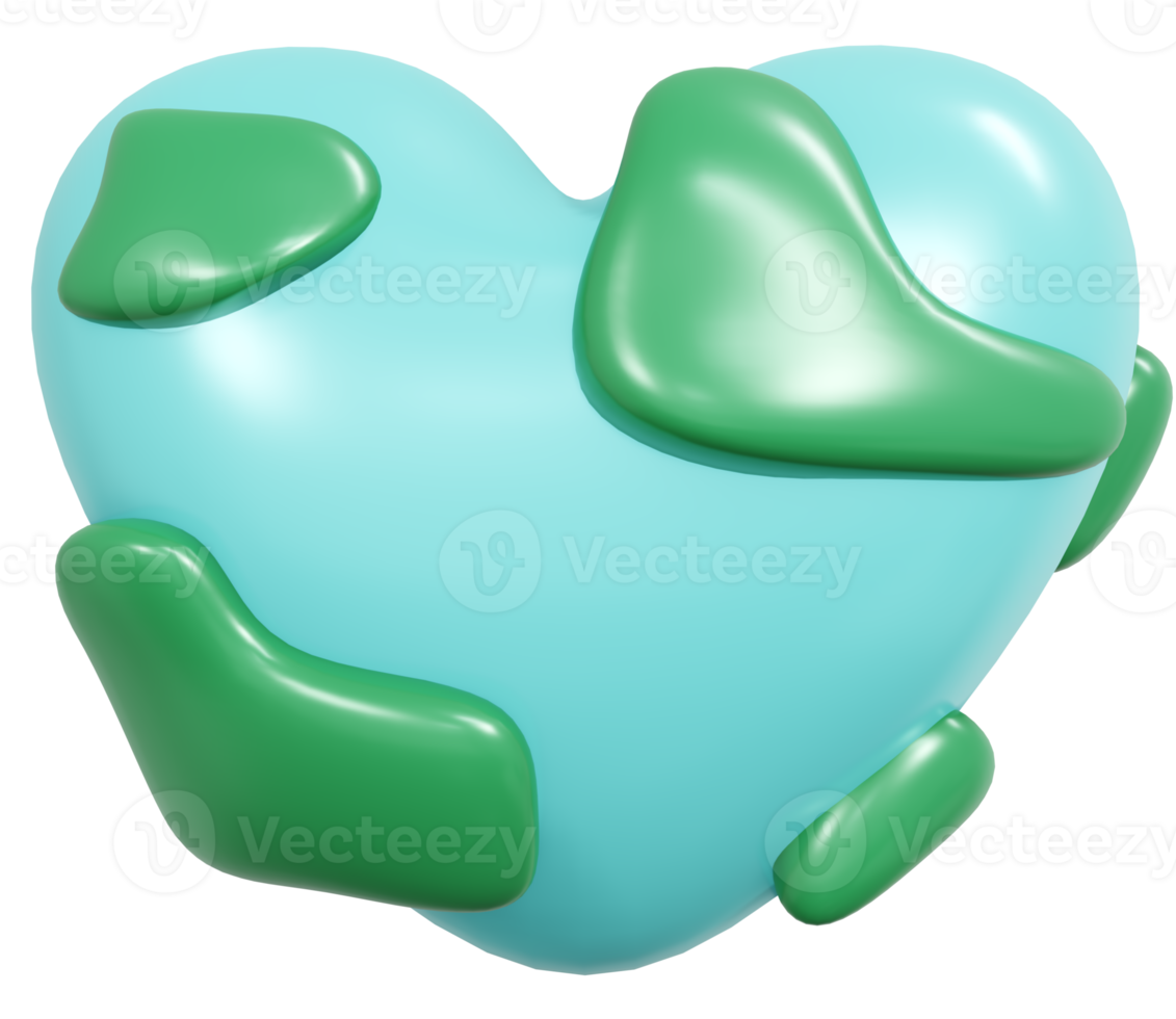 3D Rendering globe icon in heart shape concept of earth day. 3D Render illustration. png