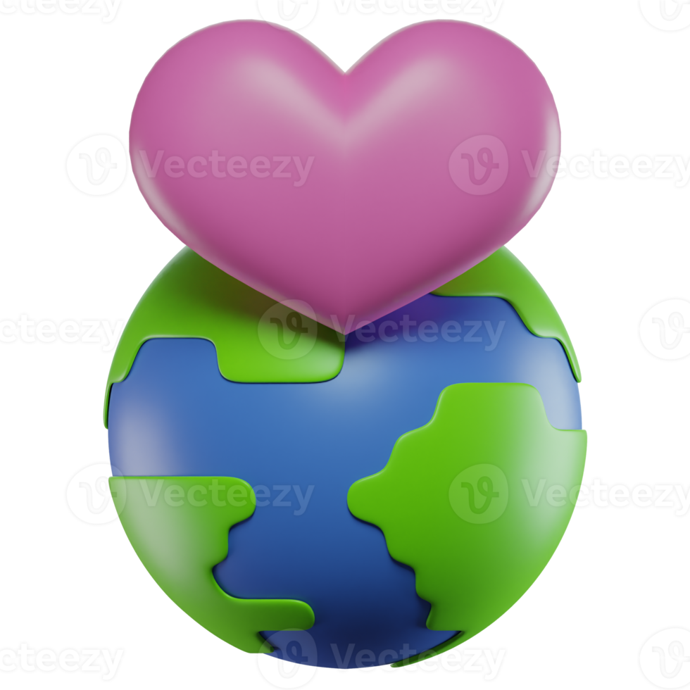 3D Illustration Love Shape and Earth Icon png