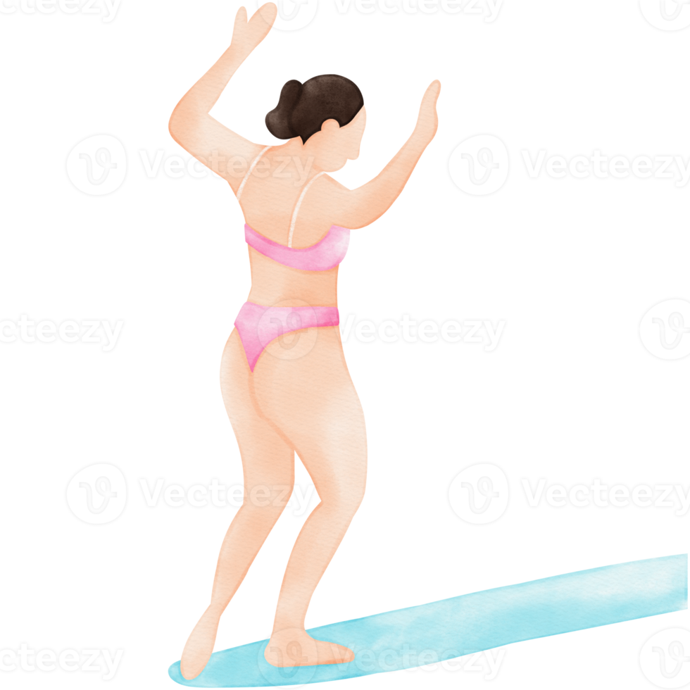 surfeur fille surfant bikini illustration png