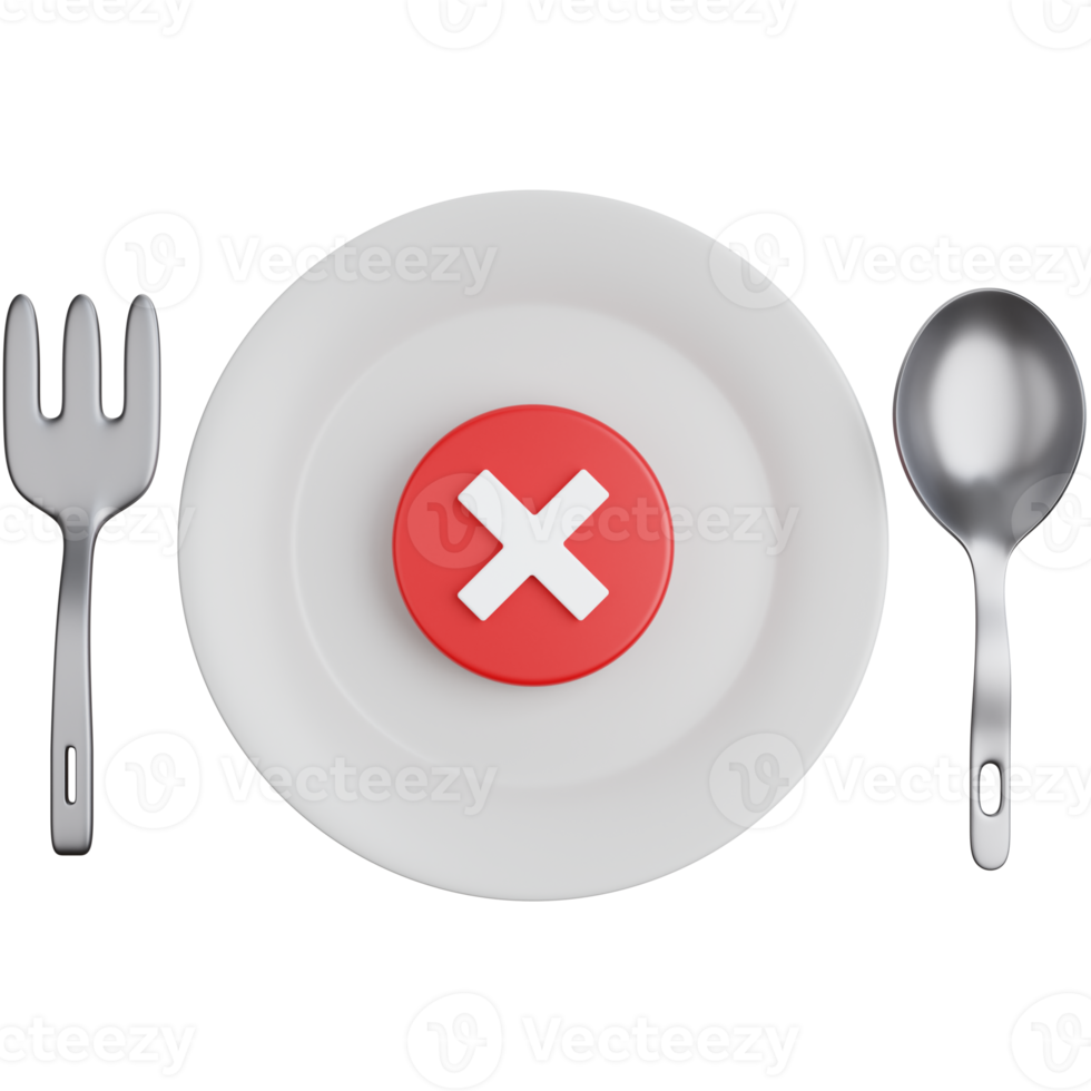 3D Rendering Plate with cutlery and cross symbol Isolated png