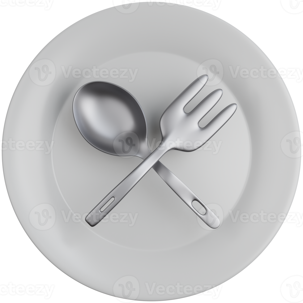 3D Rendering Plate with cutlery Isolated png