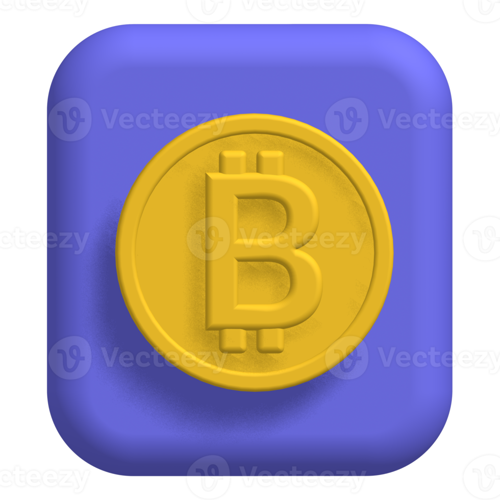 3D icon of Bitcoin Badge with yellow and purple colour for business purpose png