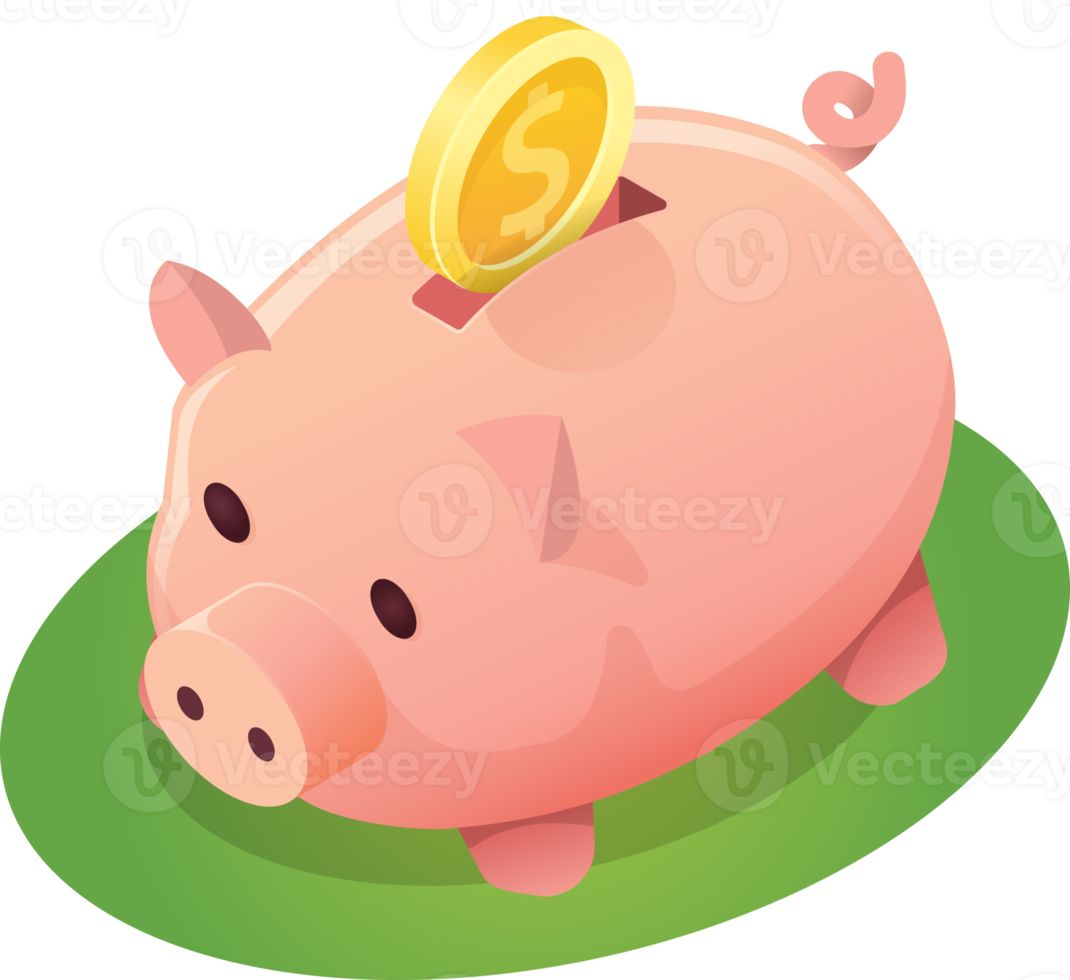 isometric Piggy bank with coin. png