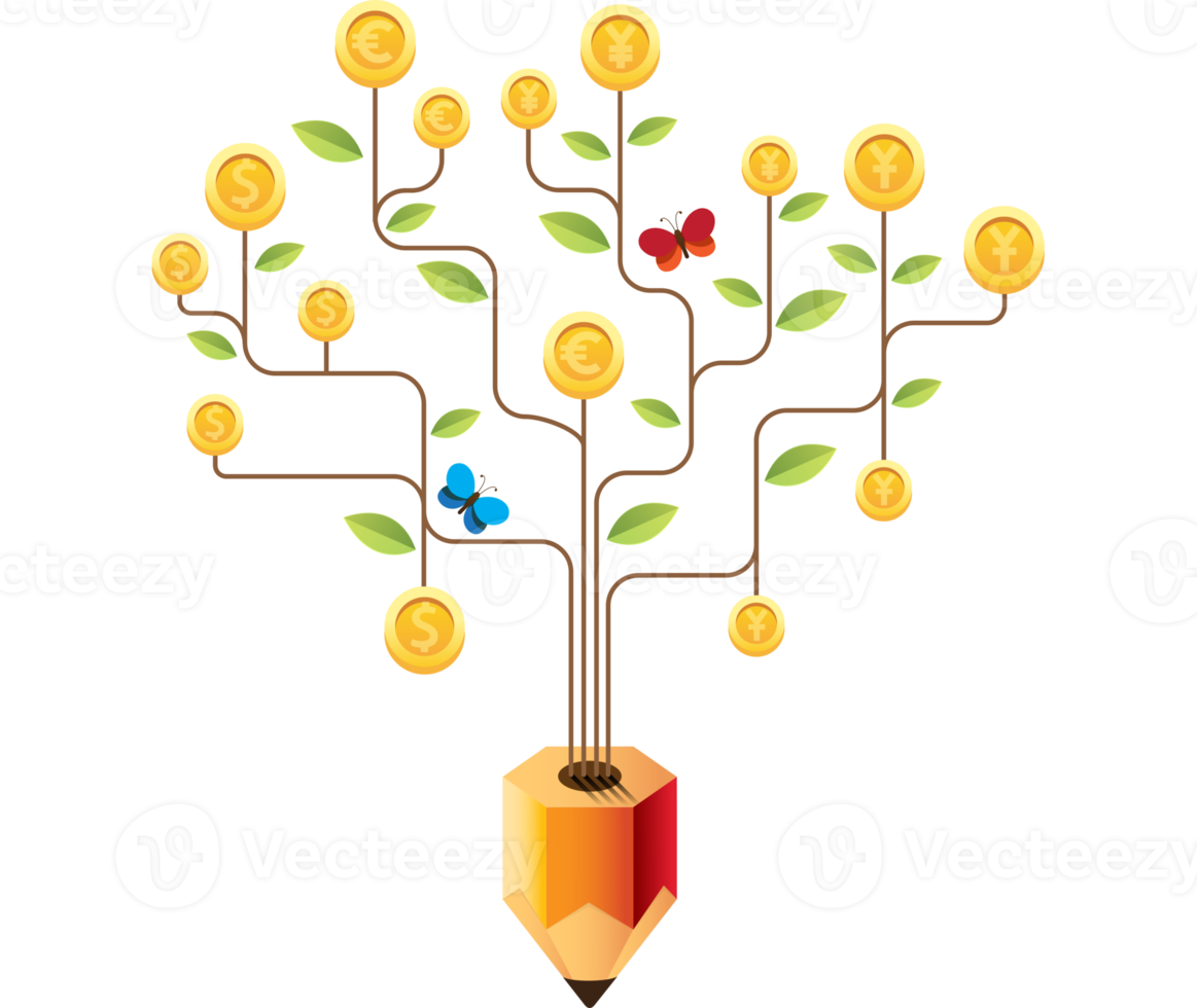 Free abstract pencil tree business currency for Infographic template