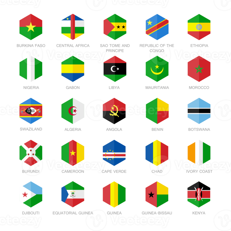 Africa Flag Icons. Hexagon Flat Design. png