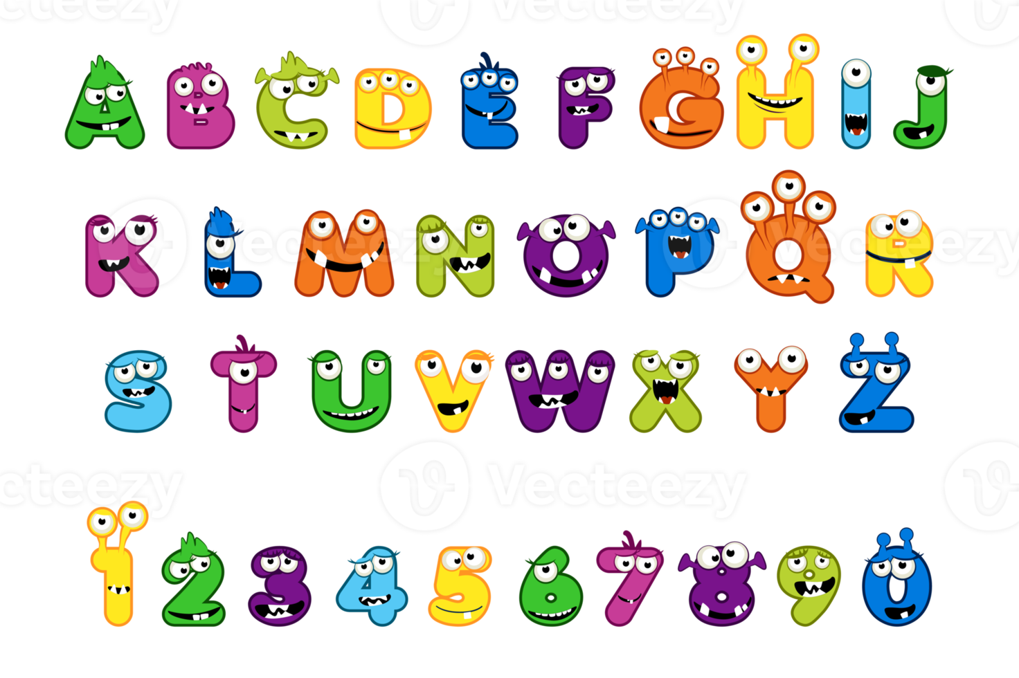 Cute Monster Alphabet and set of monster numbers png