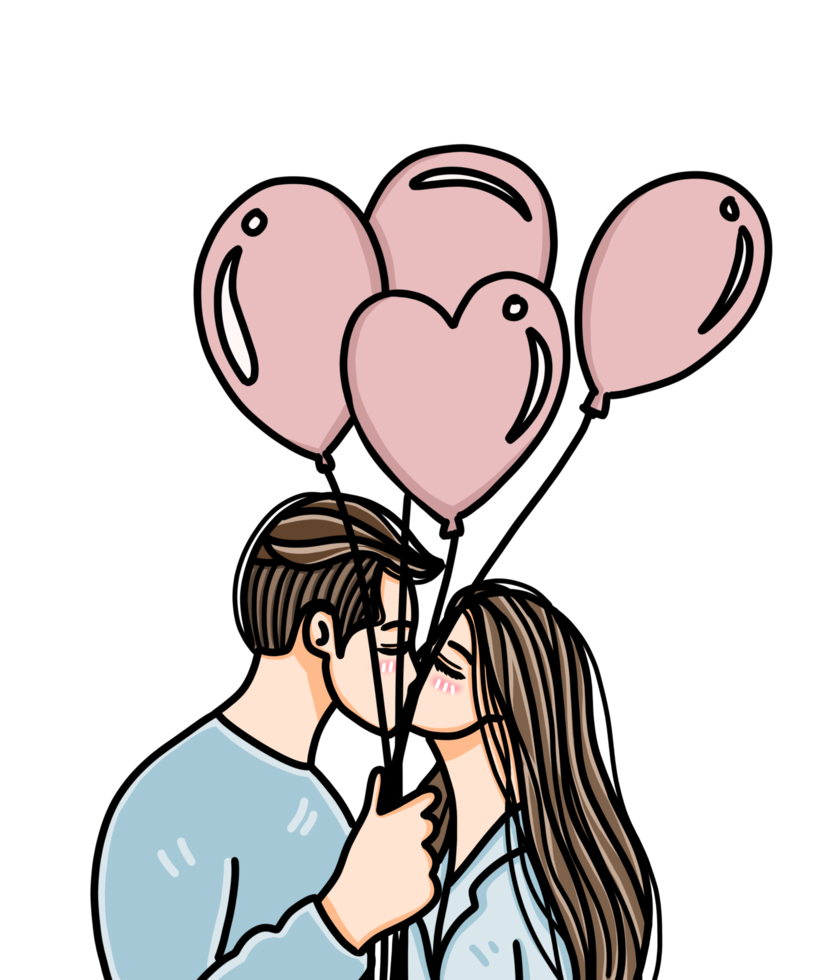 couple doodle cartoon in minimal style drawing png