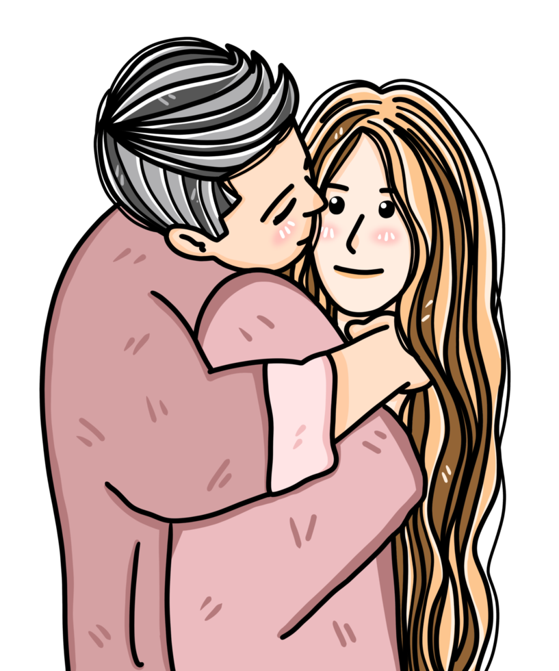 couple doodle cartoon in minimal style drawing png