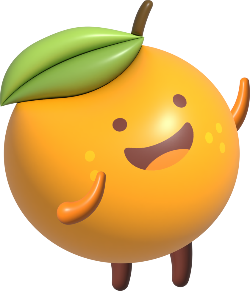 laranja 3d desenho animado personagem png