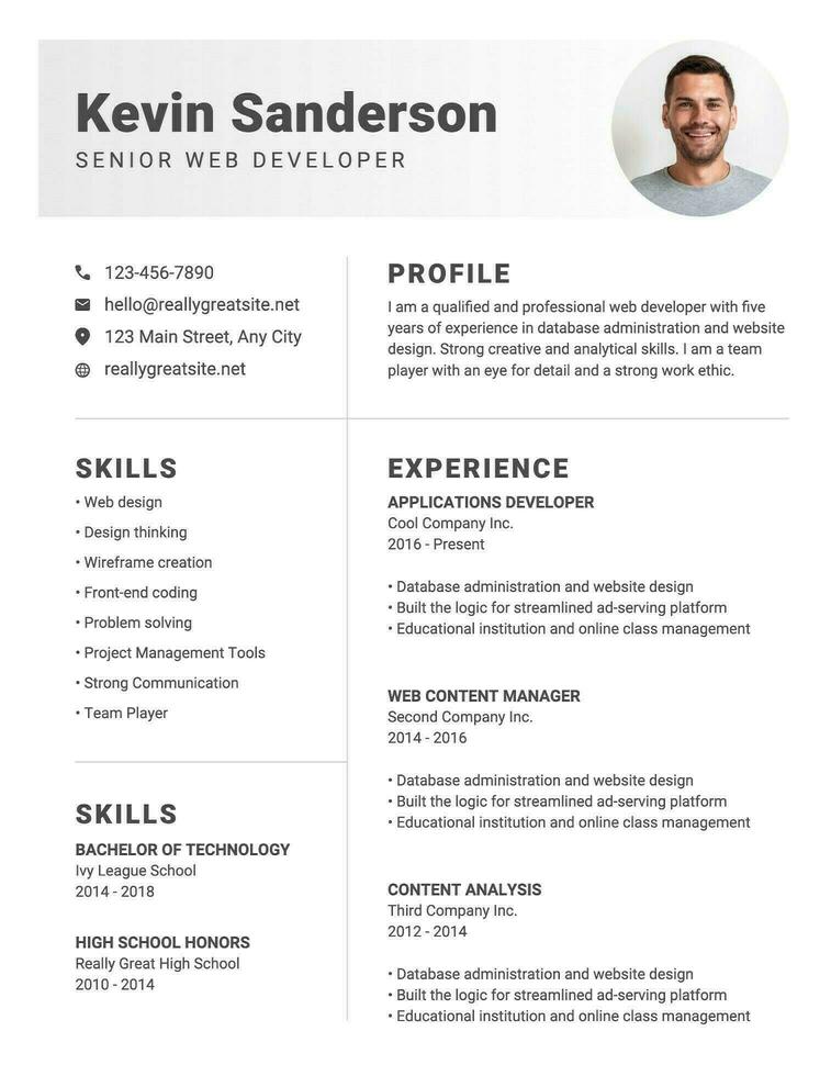 Simple Standard Web Developer Resume Template (Editable)