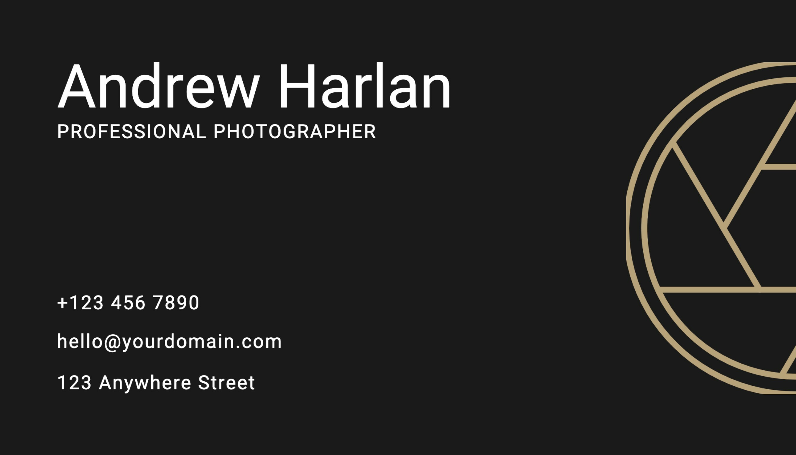 Black Minimalist Professional Photographer Business Card template