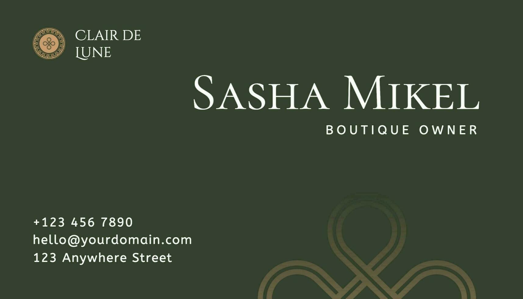 Green Elegant Boutique Owner Business Card template