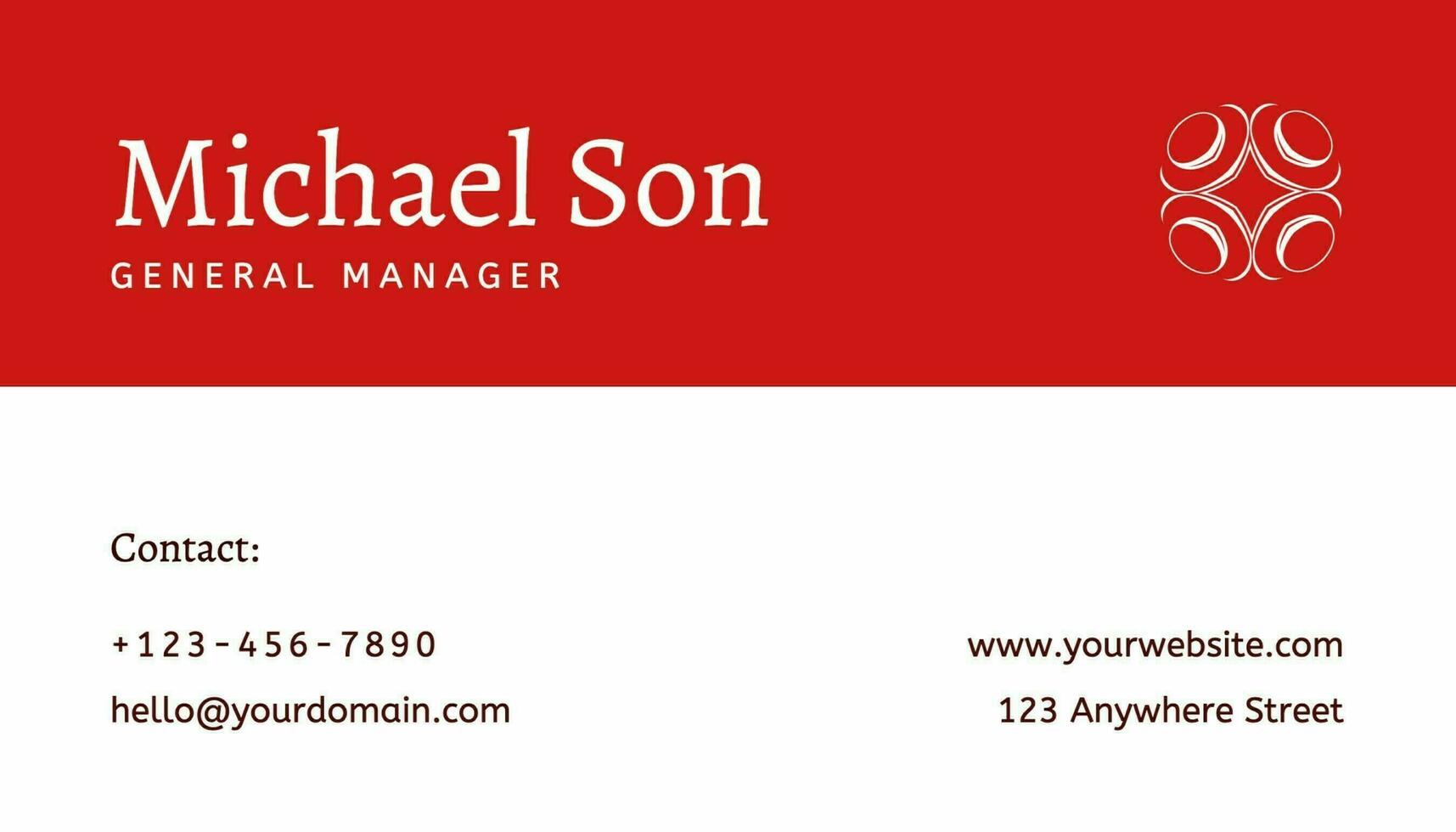 Red Elegant General Manager Business Card template