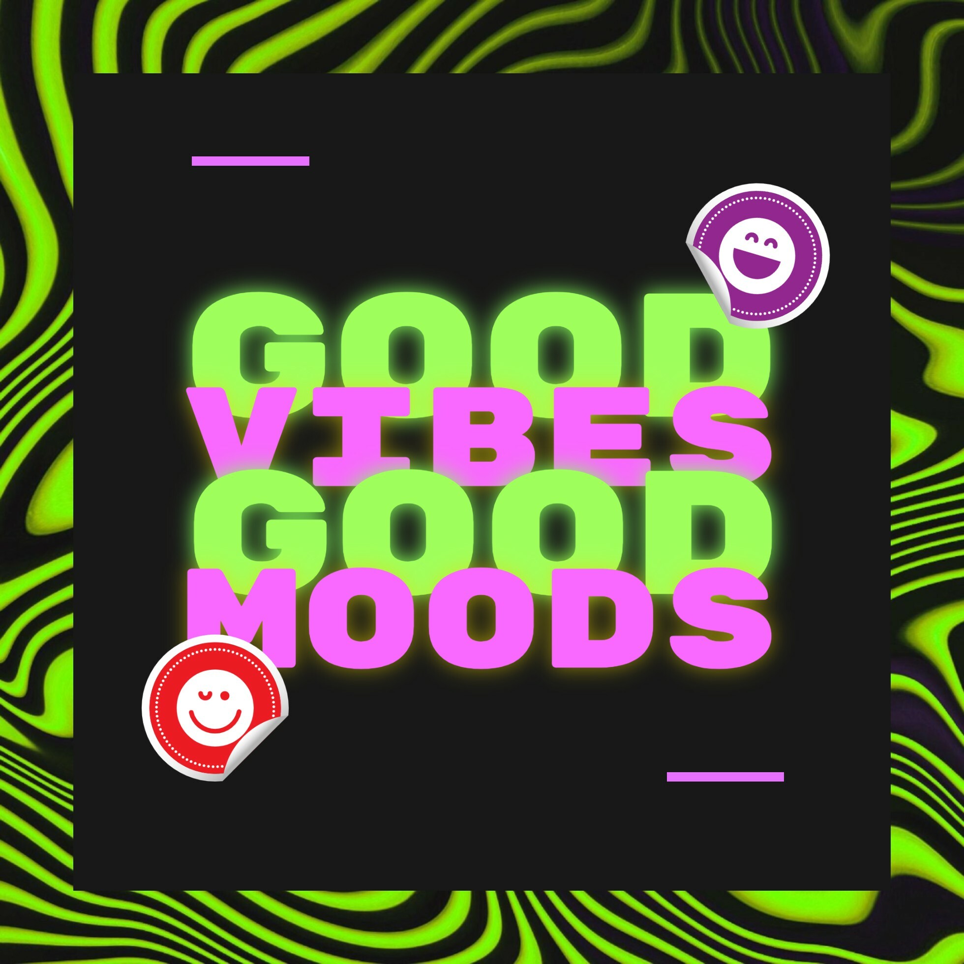 Green and Pink Retro Instagram Post with Glowing Good Vibes Good Moods Text template