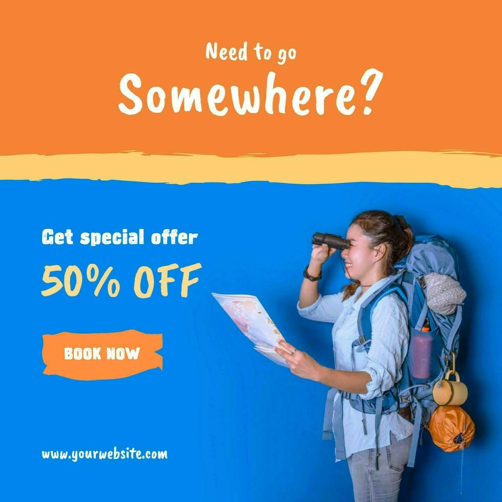 Blue Rugged Travel Agency Discount Instagram Post template