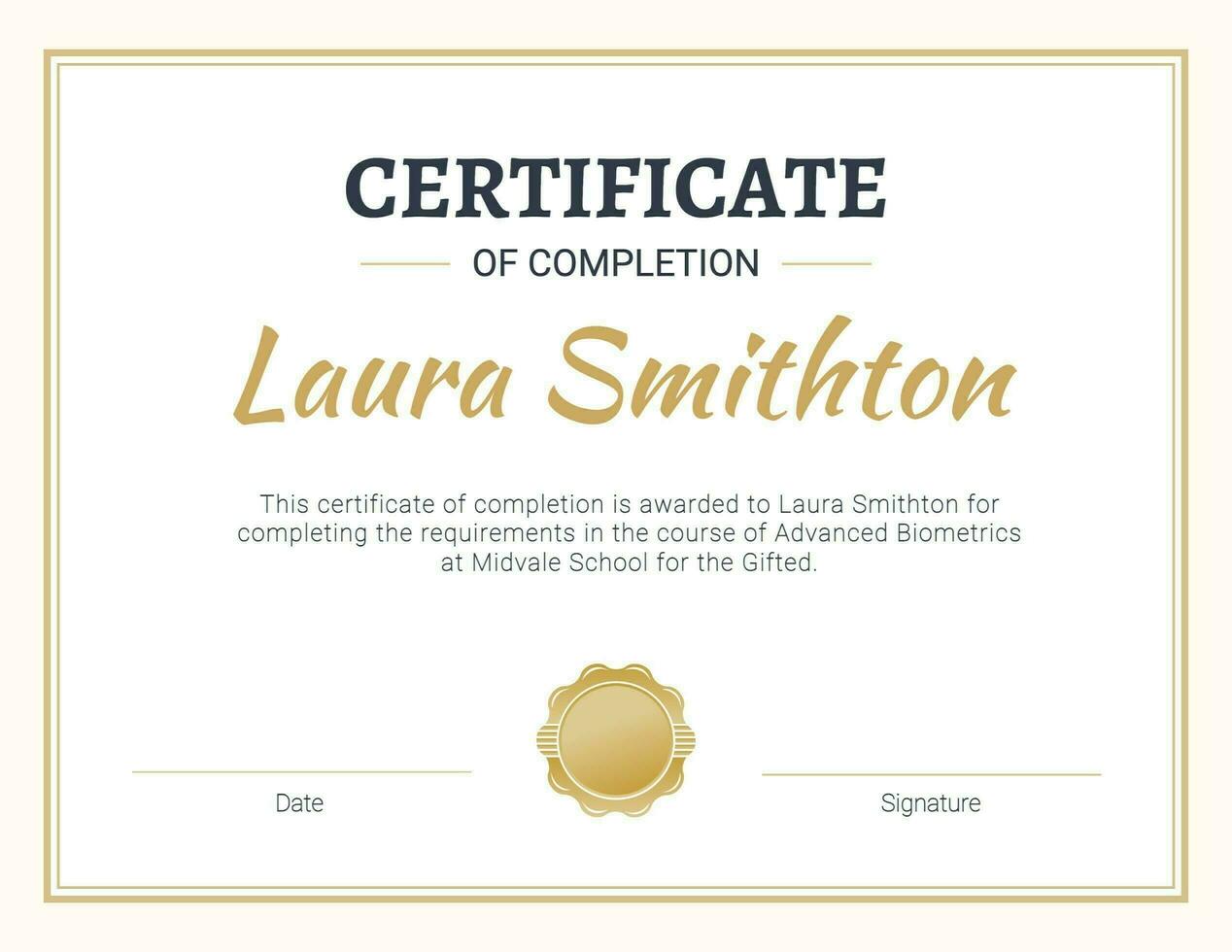 Simple Gold Certificate of Completion template