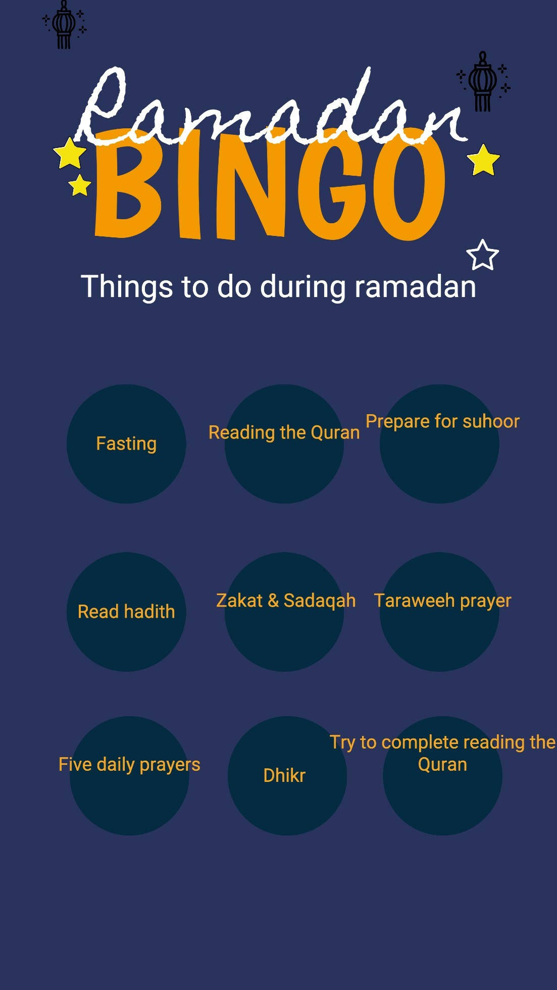 Ramadan Bingo Game template