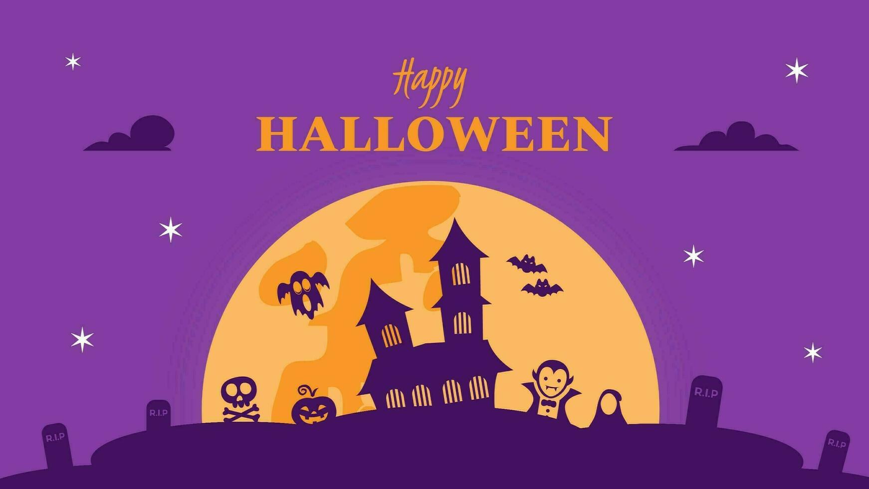 Purple Illustrated Happy Halloween Youtube Banner template
