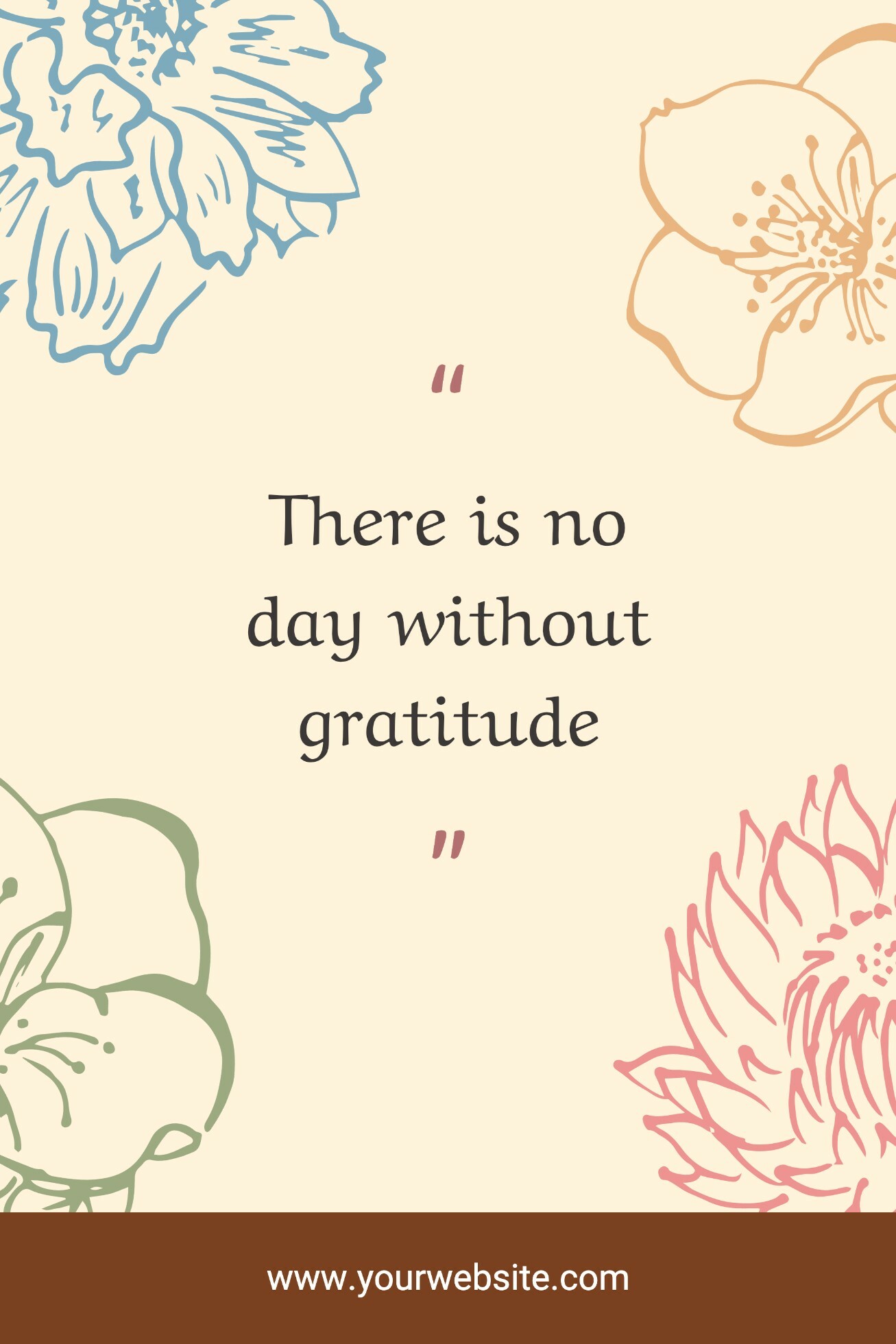 Beige Floral Gratitude Motivation Quote Pinterest template