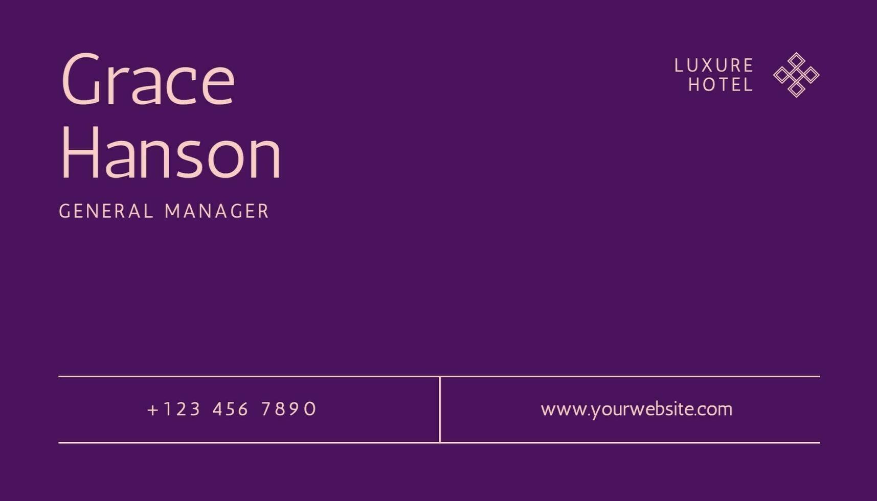 Purple Minimalist Hotel General Manager Business Card template