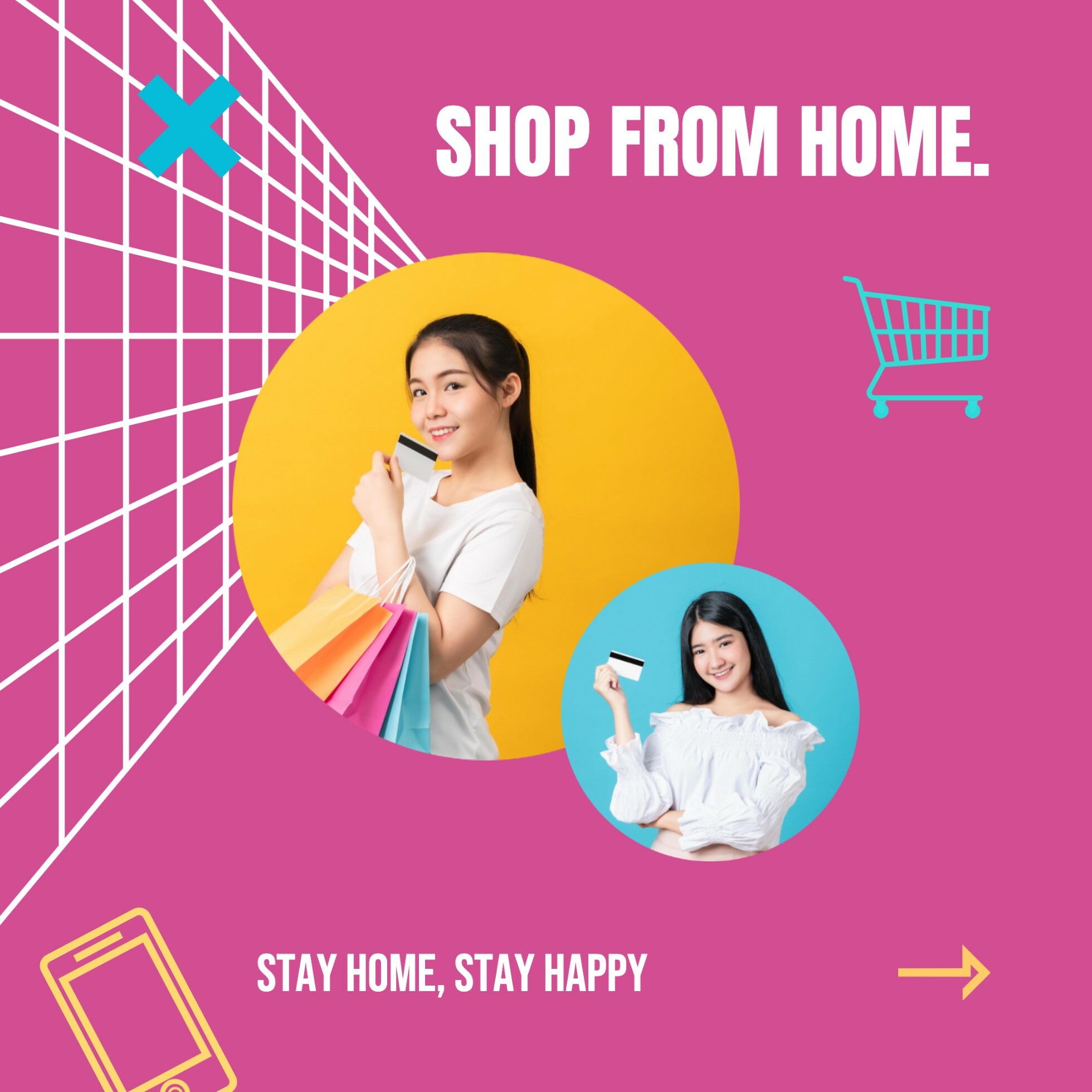 Pink Outlined Shop From Home Instagram Post template