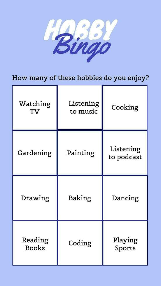 Hobby Bingo Game Template