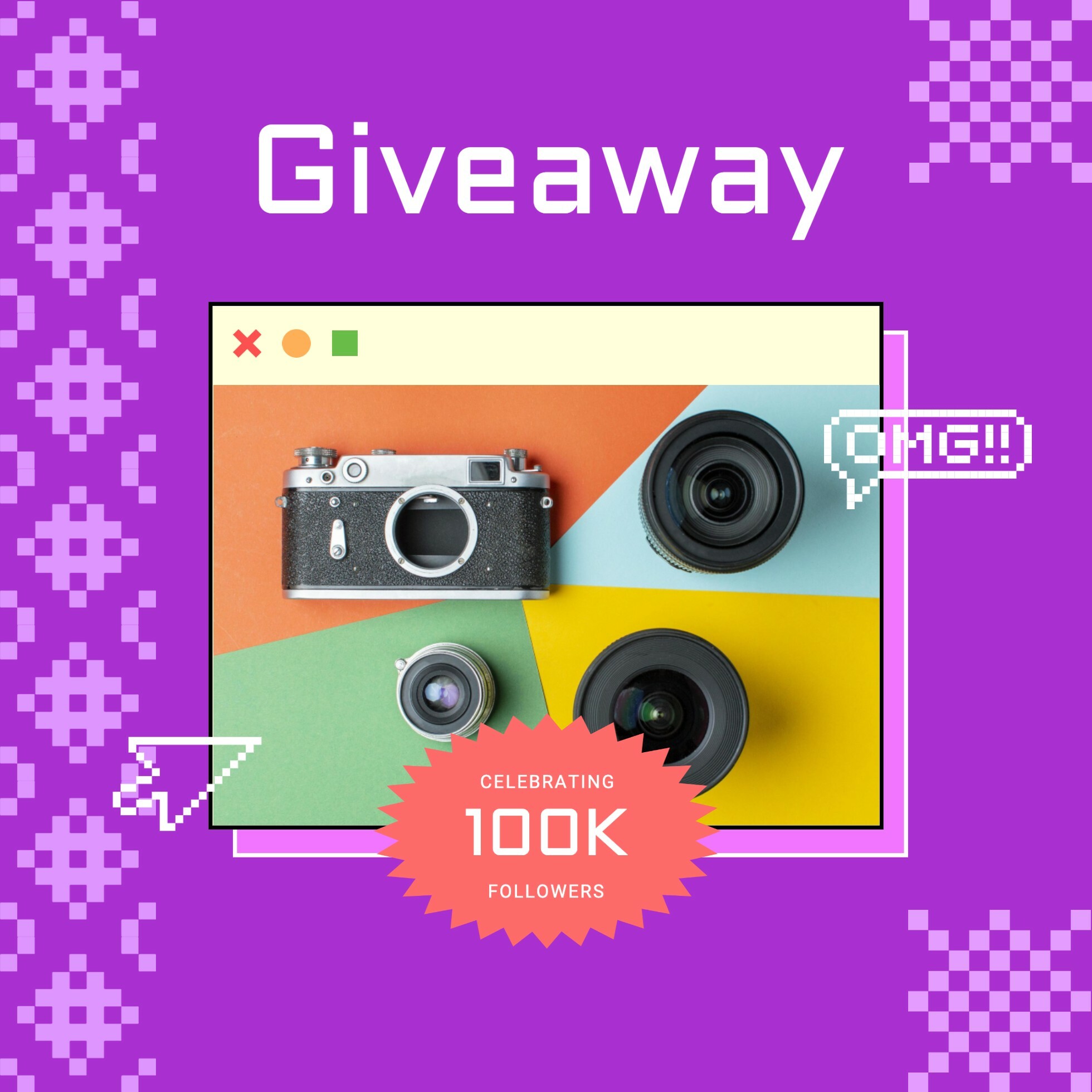 Purple Retro 100k Followers Giveaway Instagram Post template