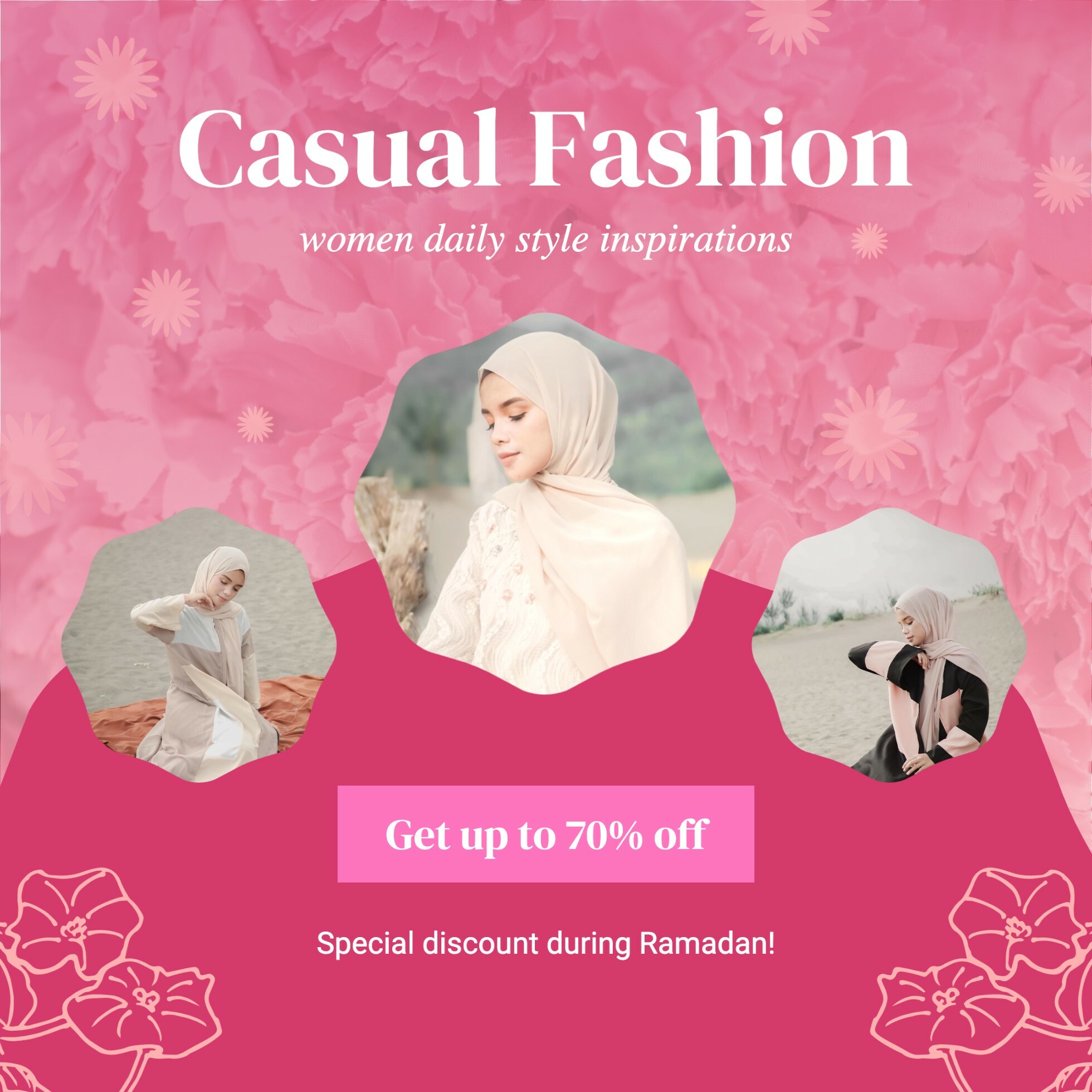 Pink Floral Fashion Discount Instagram Post template