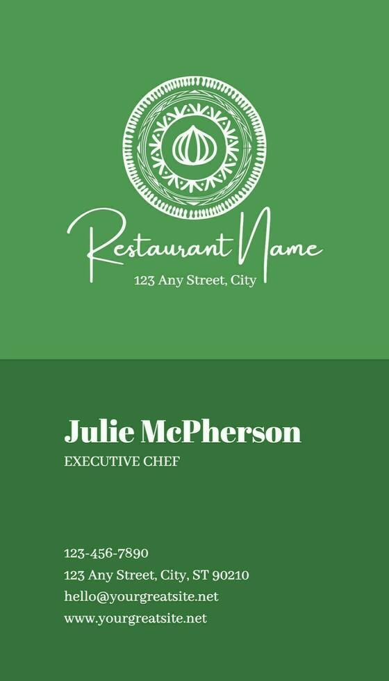 Vertical Green Restaurant Business Card Template