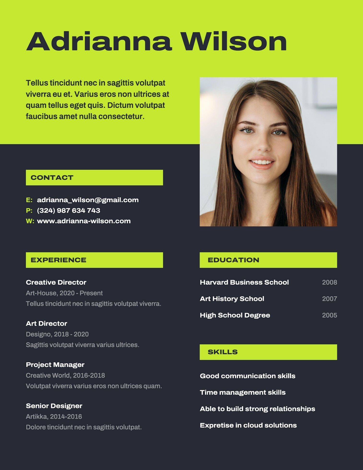 Green and Dark Resume Template
