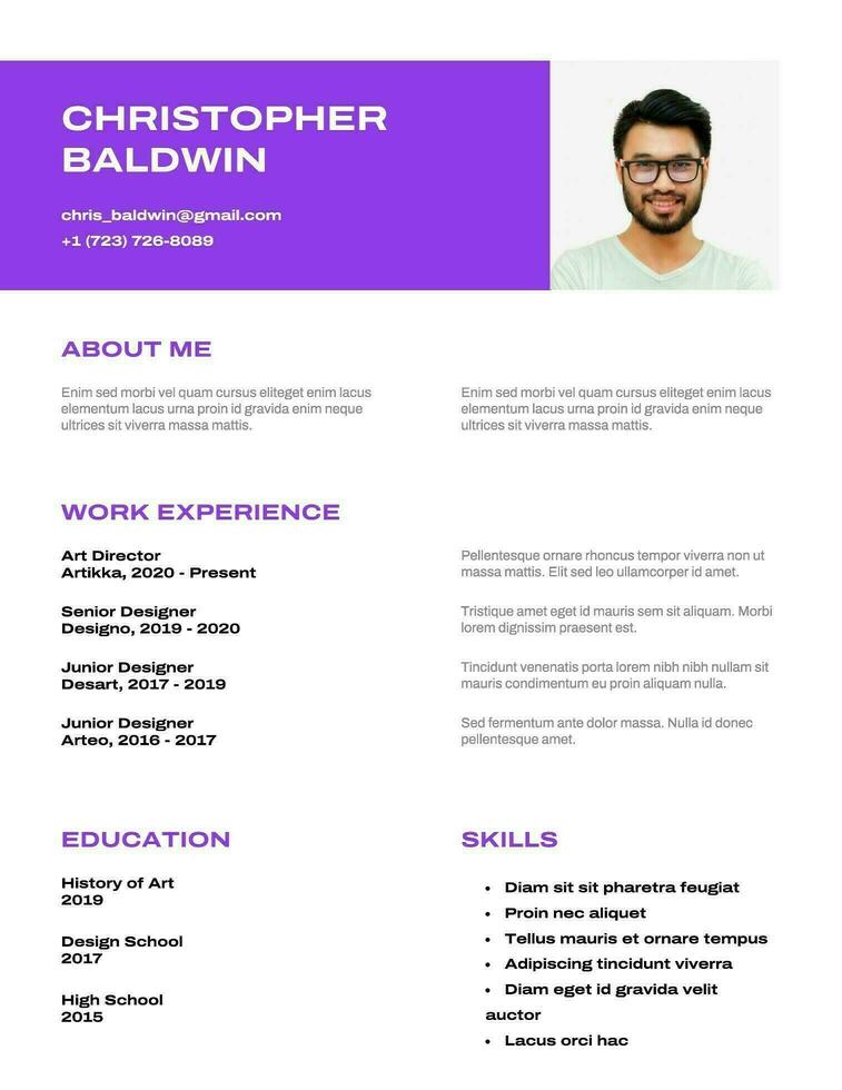 Purple Simple Resume Template