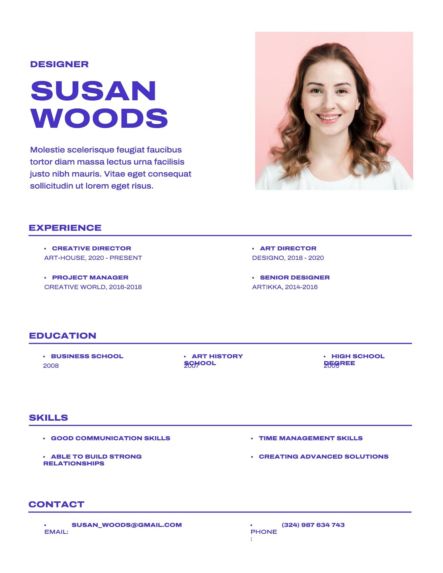 Pink and Blue Resume Template