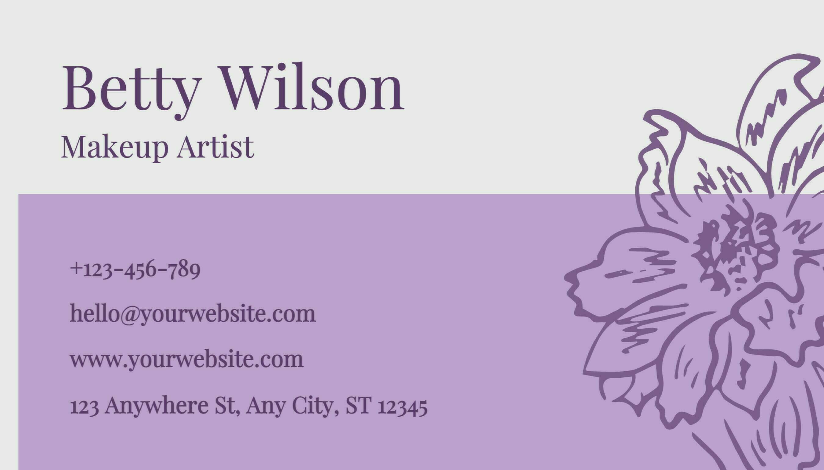 Purple Floral Professional Makeup Artist Business Card 20012619 Template purple-floral-professional-makeup-artist-business-card-20012619-template