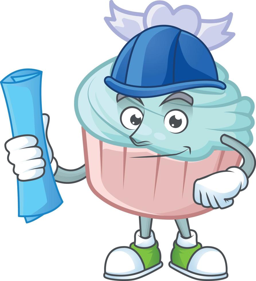 Vanilla blue love cupcake cartoon character style vector