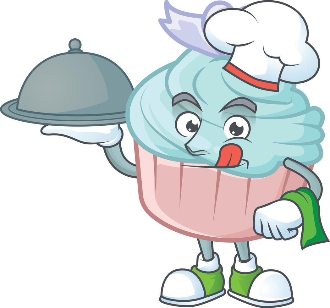 Vanilla blue love cupcake cartoon character style vector
