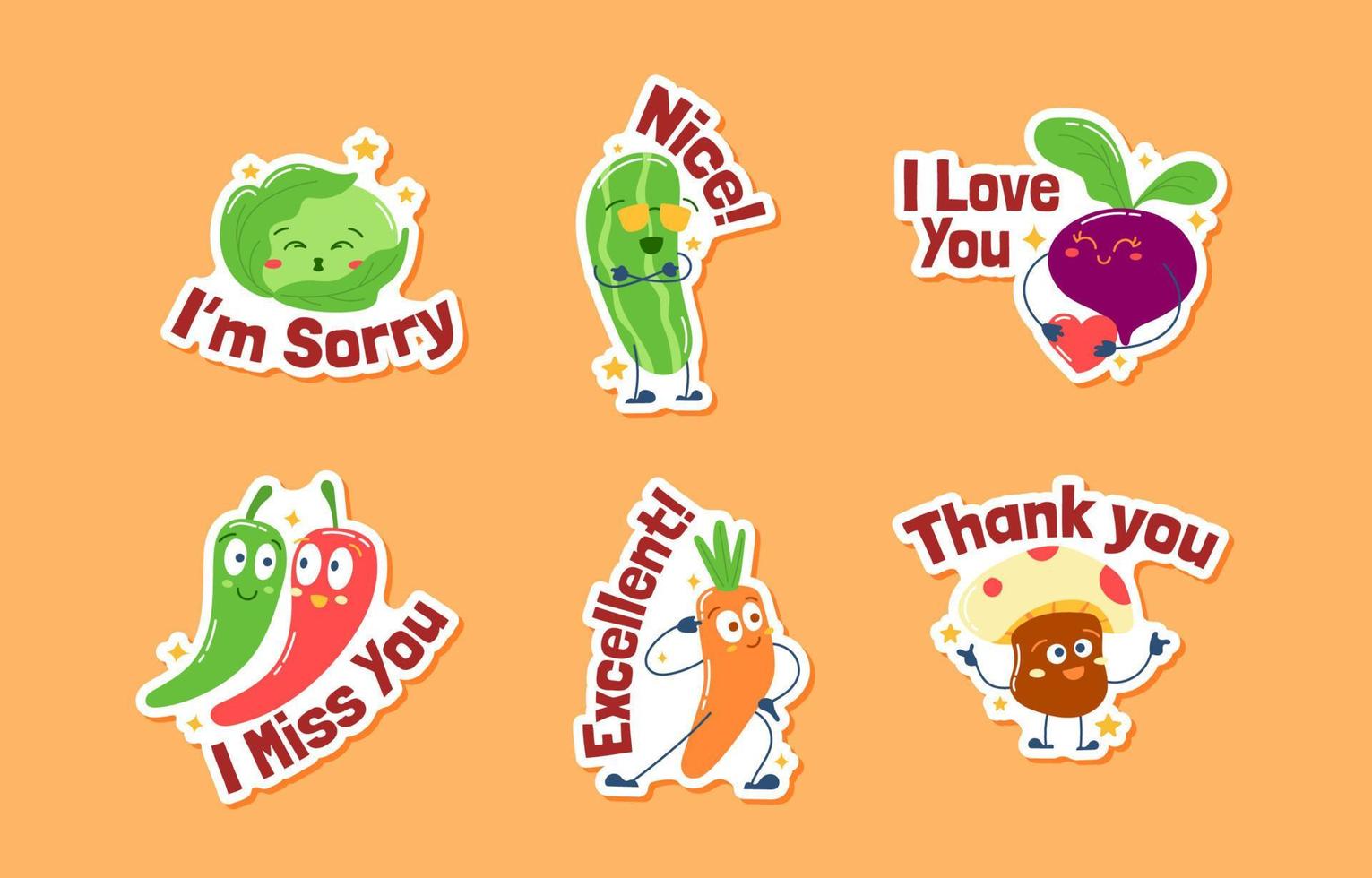 Set of Vegetable Characters in Affection Chat Stickers vector