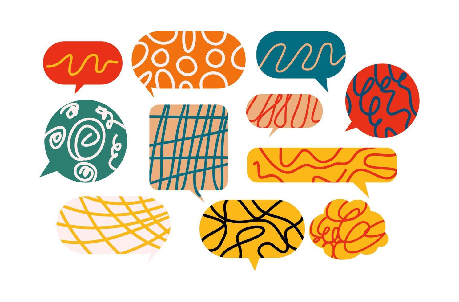 Bubble speech with colorful pattern in retro color palette. vector