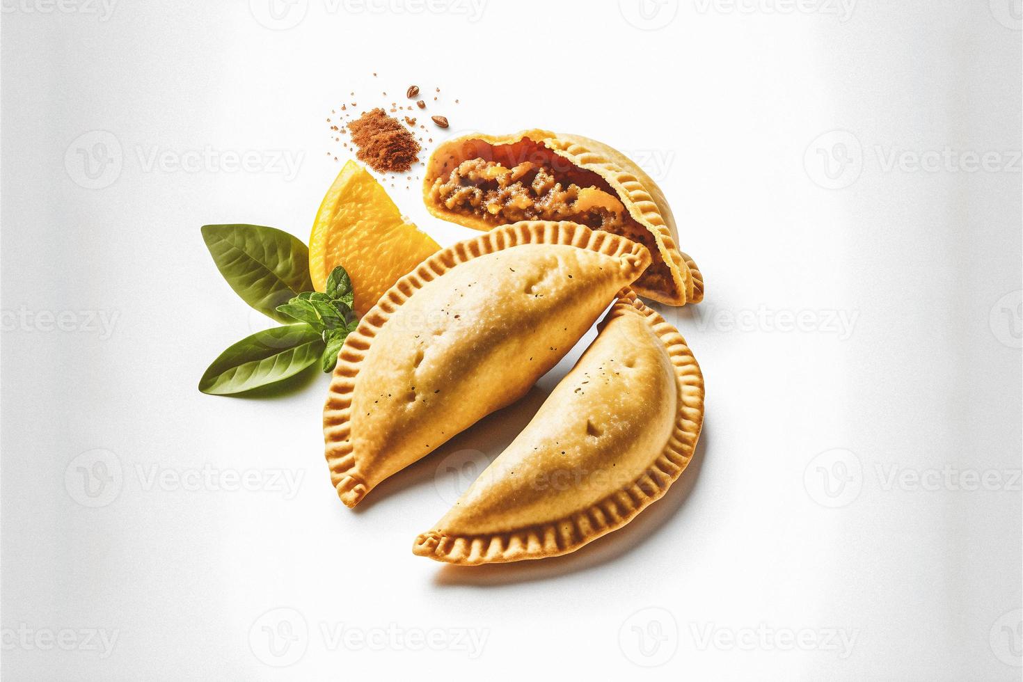 Bring a touch of sophistication to your food-related projects with our Empanadas on a white background. Showcase the rich flavors and diversity of Latin American cuisine photo