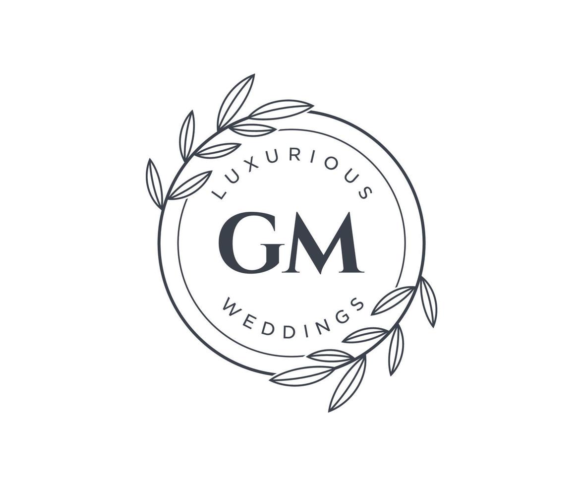 GM Initials letter Wedding monogram logos template, hand drawn modern minimalistic and floral templates for Invitation cards, Save the Date, elegant identity. vector