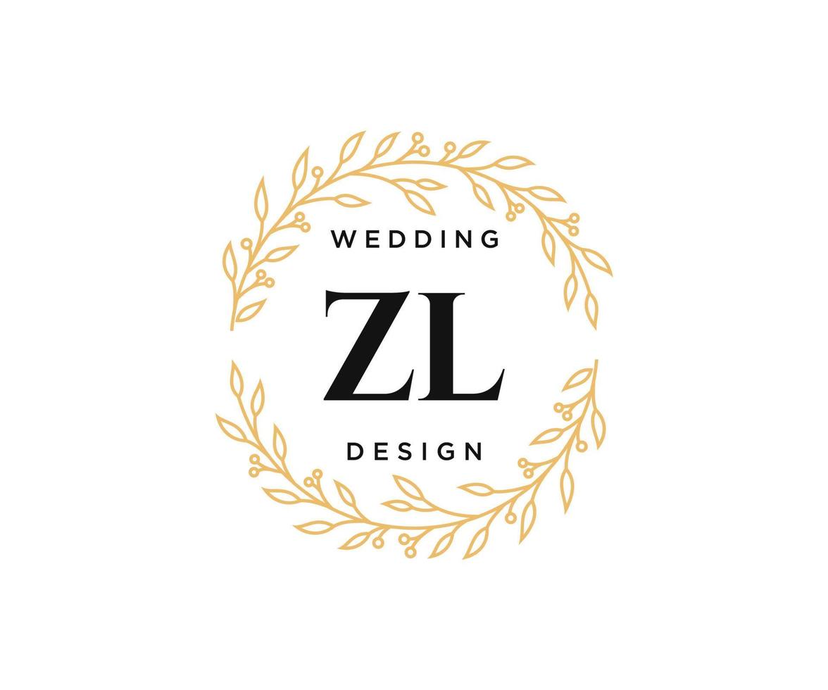 ZL Initials letter Wedding monogram logos collection, hand drawn modern minimalistic and floral templates for Invitation cards, Save the Date, elegant identity for restaurant, boutique, cafe in vector