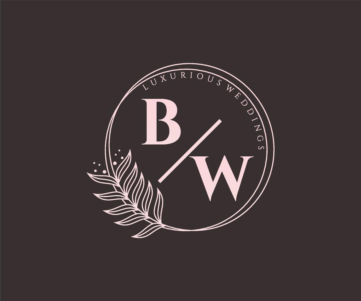 plantilla de logotipos de monograma de boda con letras iniciales bw, plantillas florales y minimalistas modernas dibujadas a mano para tarjetas de invitación, guardar la fecha, identidad elegante. vector