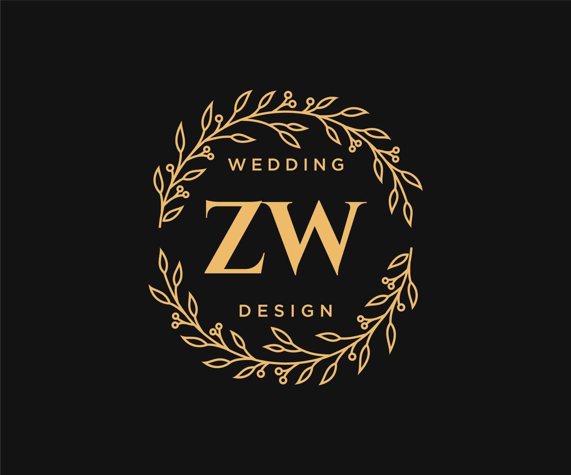 colección de logotipos de monograma de boda con letras iniciales zw, plantillas florales y minimalistas modernas dibujadas a mano para tarjetas de invitación, guardar la fecha, identidad elegante para restaurante, boutique, café en vector