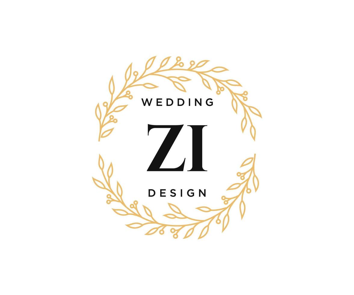 ZI Initials letter Wedding monogram logos collection, hand drawn modern minimalistic and floral templates for Invitation cards, Save the Date, elegant identity for restaurant, boutique, cafe in vector