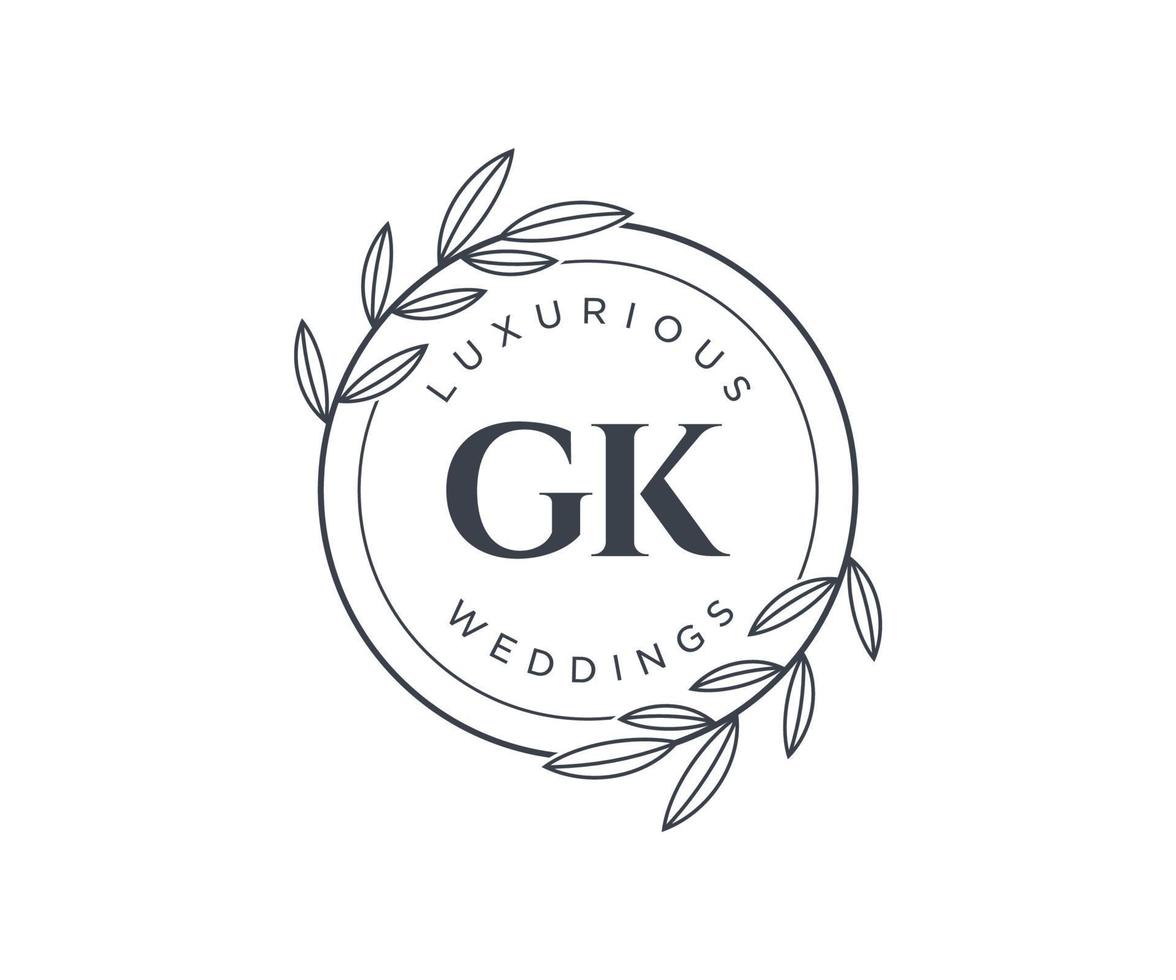 GK Initials letter Wedding monogram logos template, hand drawn modern minimalistic and floral templates for Invitation cards, Save the Date, elegant identity. vector